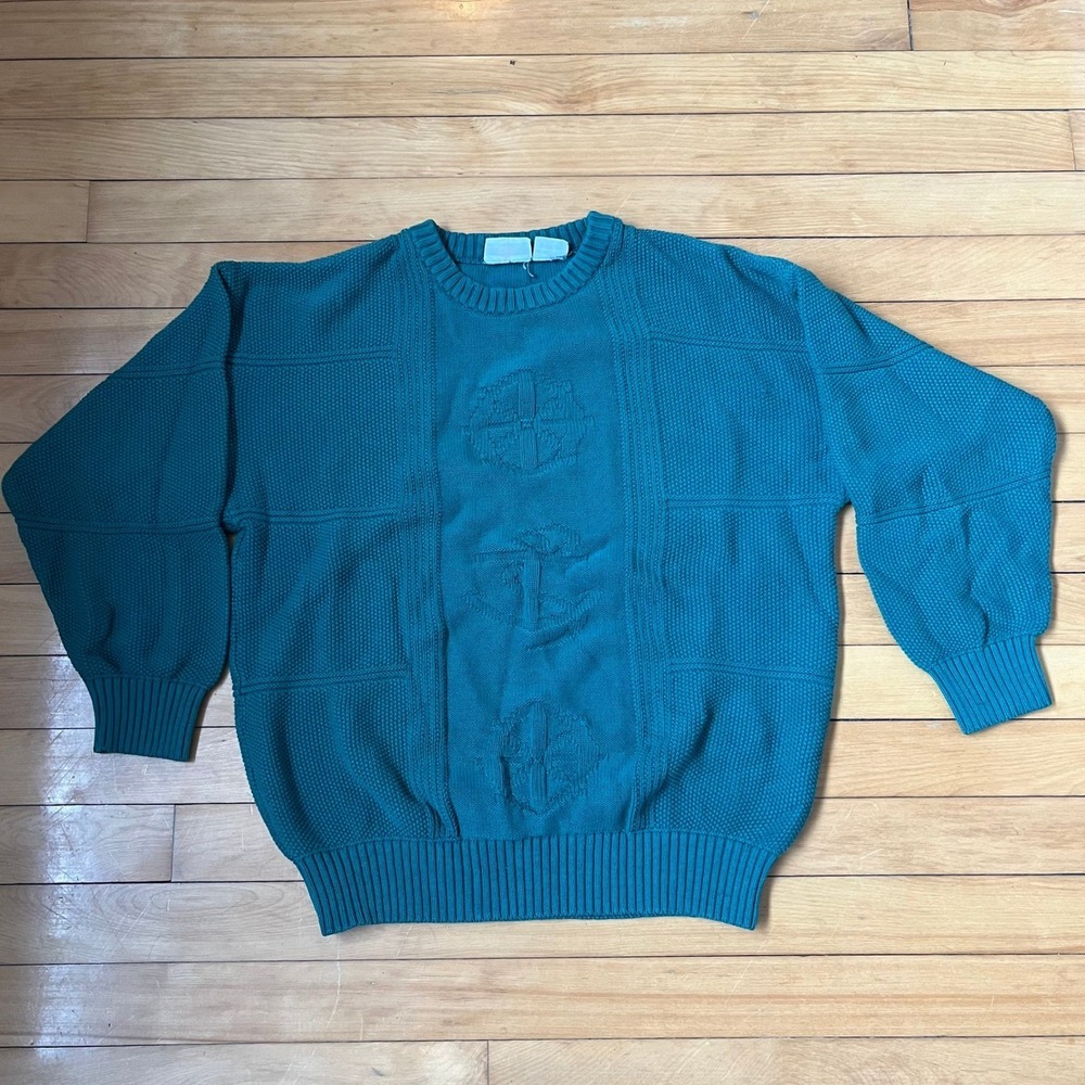 Gant Rough Weather Vintage Teal Cotton Nautical Anchor Compass Sweater Mens M